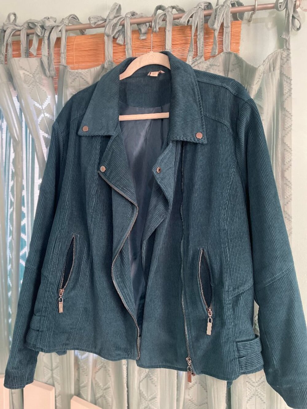 Cato Womens Plus size teal corduroy moto jacket